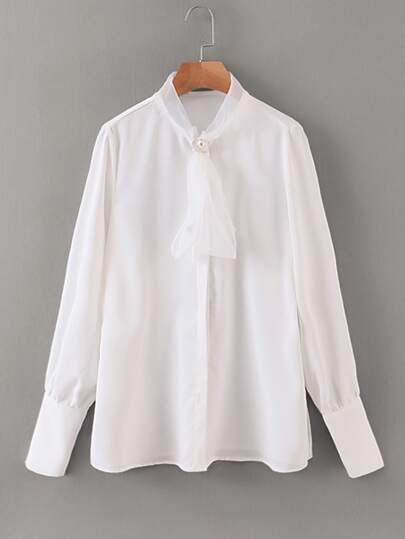 Contrast Mesh Tie Neck Blouse