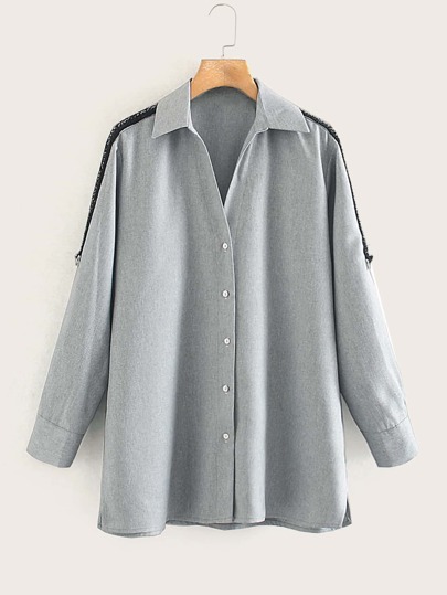 Contrat Panel Button Up Blouse