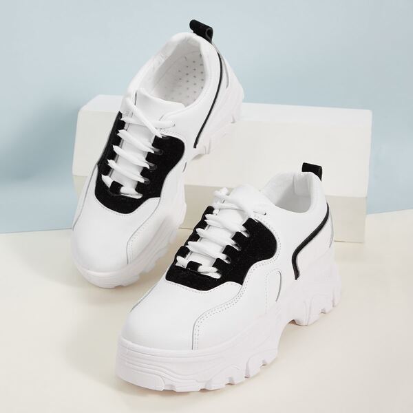 

Lace-up Front Chunky Sneakers, White