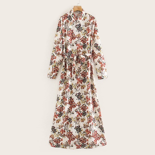 

Belted Floral Print Button Up Dress, Multicolor