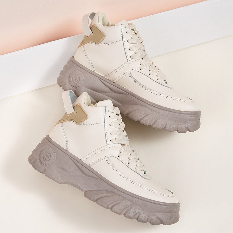 

Lace-up Front High Top Chunky Sneakers, Beige