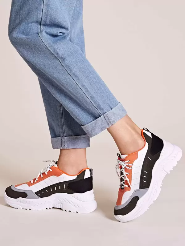 Color Block Lace-up Front Chunky Sneakers