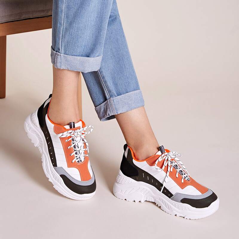 

Color Block Lace-up Front Chunky Sneakers, Multicolor