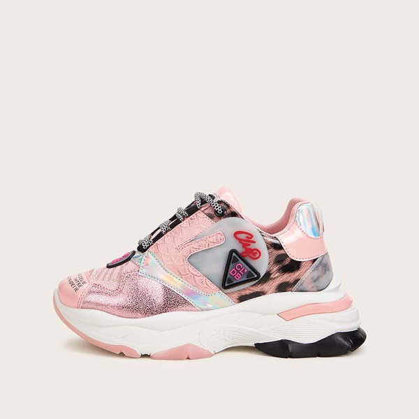 

Lace-up Front Leopard Detail Chunky Sneakers, Pink