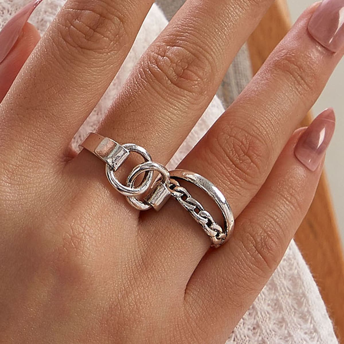 

2pcs Link Decor Cuff Ring, Silver