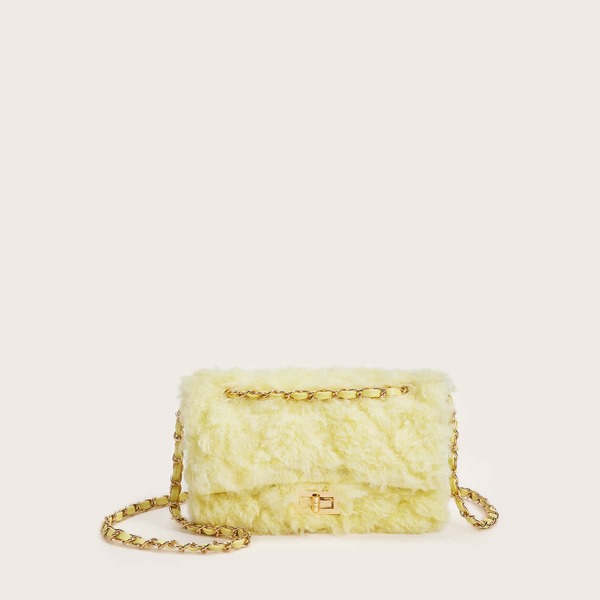 

Twist Lock Fluffy Chain Bag, Yellow