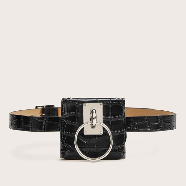 

Mini Croc Embossed Fanny Pack, Black