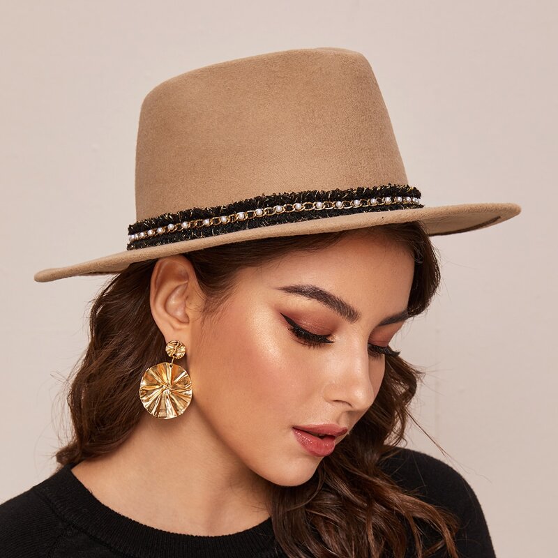 

Chain Decor Fedora Hat, Camel
