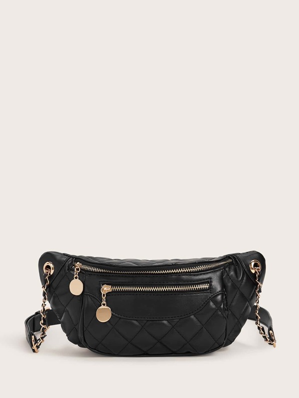 

Zip Front Quilted Fanny Pack, Black