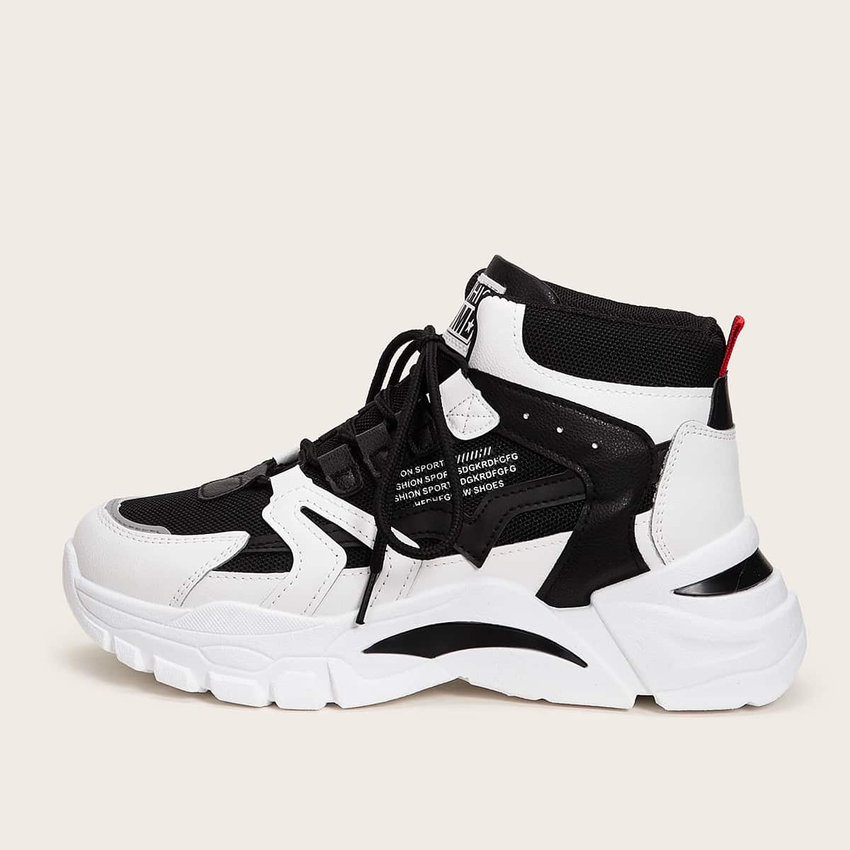 

Guys Letter Graphic Lace-up Front Chunky Sneakers, Black and white