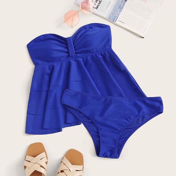 

Tiered Layer Top With Panty Tankini, Blue