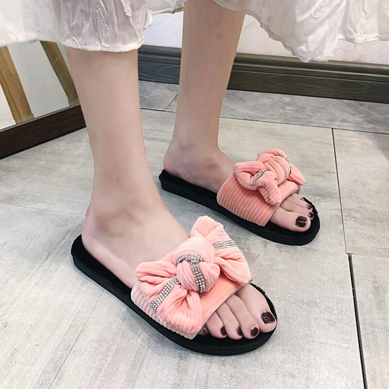 

Rhinestone & Bow Decor Slippers, Pink
