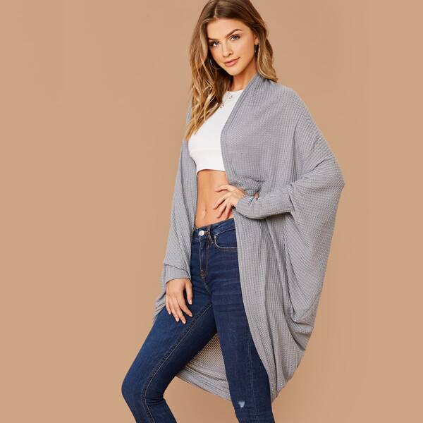 

Open Front Dolman Sleeve Asymmetrical Coat, Grey