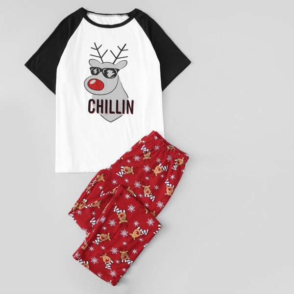 

Men Christmas Cartoon Graphic PJ Set, Multicolor