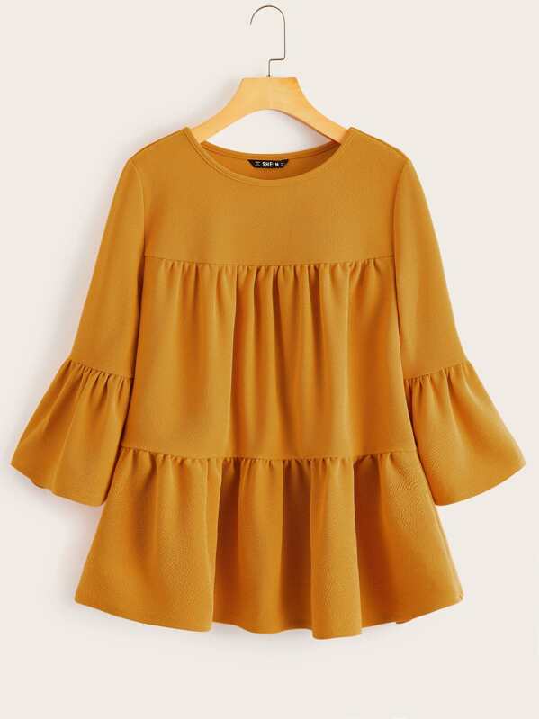 

Plus Flounce Sleeve Peplum Blouse, Yellow