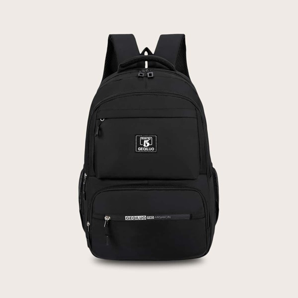 

Men Letter Pattern Zip Front Backpack, Black