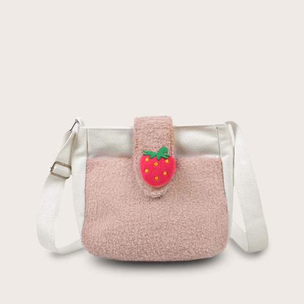 

Girls Strawberry Decor Faux Fur Crossbody Bag, Pink