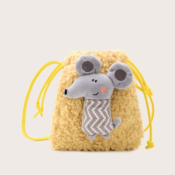 

Girls Mouse Decor Crossbody Bag With Drawstring, Yellow