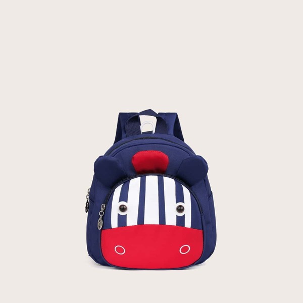 

Boys Cartoon Design Striped Backpack, Navy