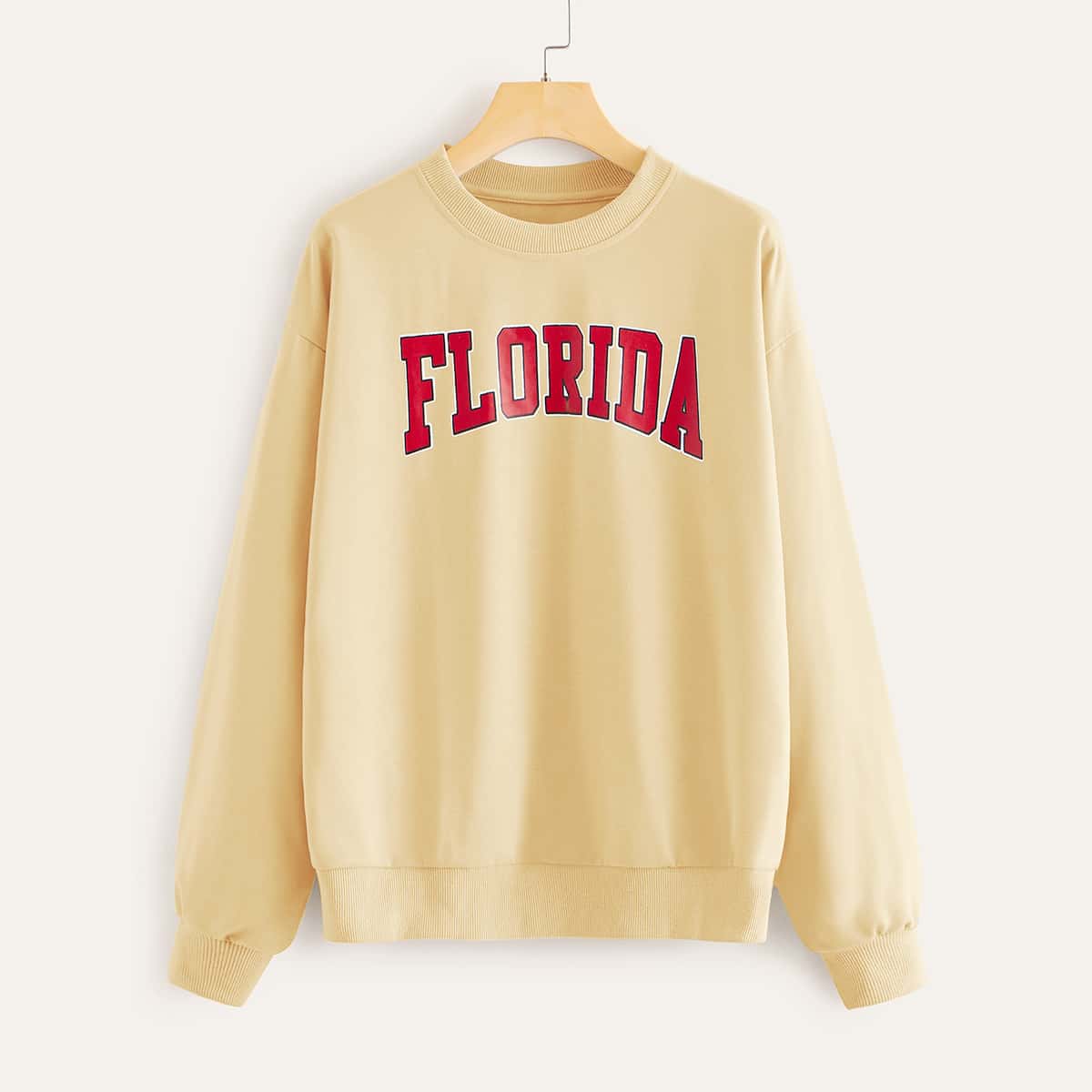 

Letter Graphic Drop Shoulder Sweatshirt, Beige