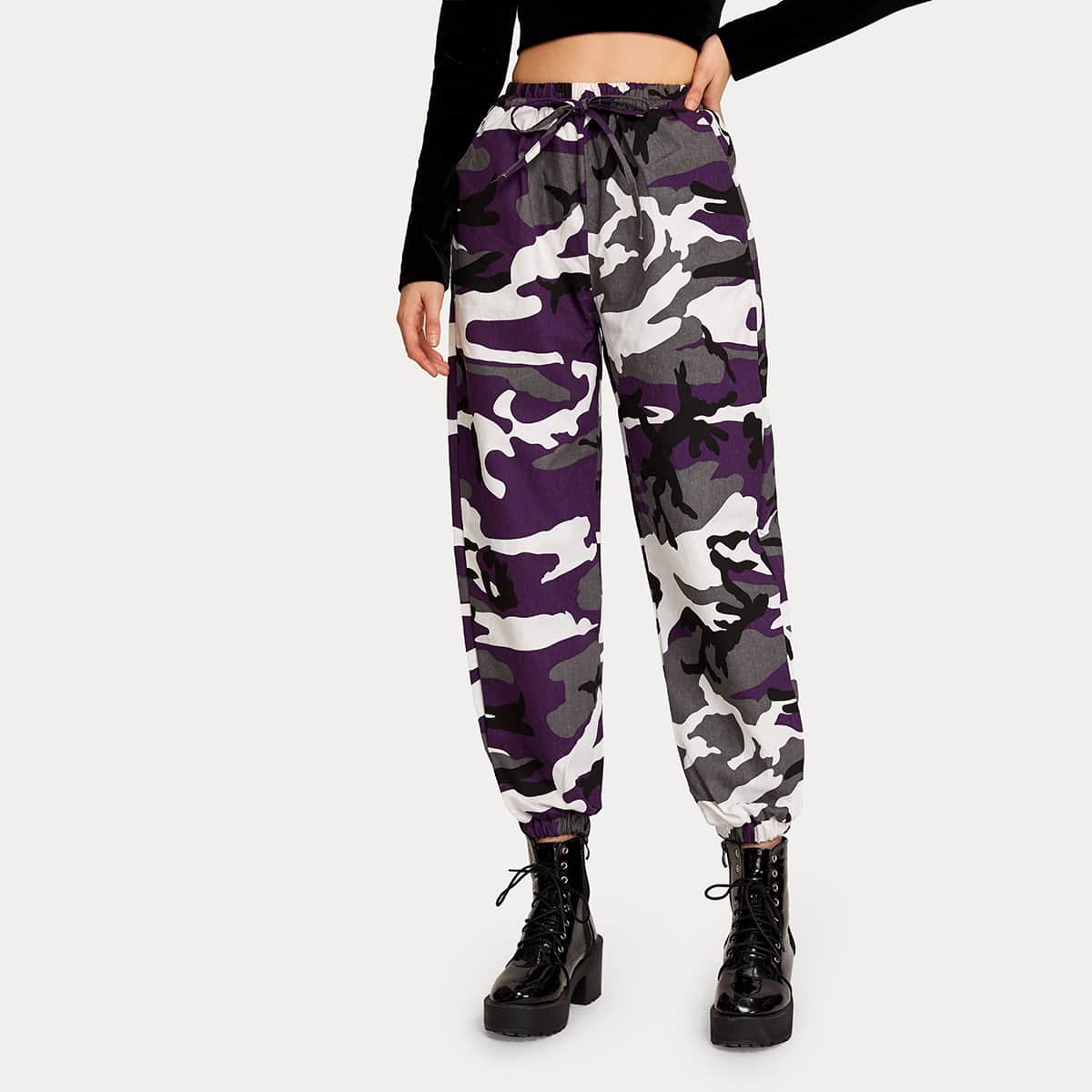 

High Waist Camo Joggers, Multicolor