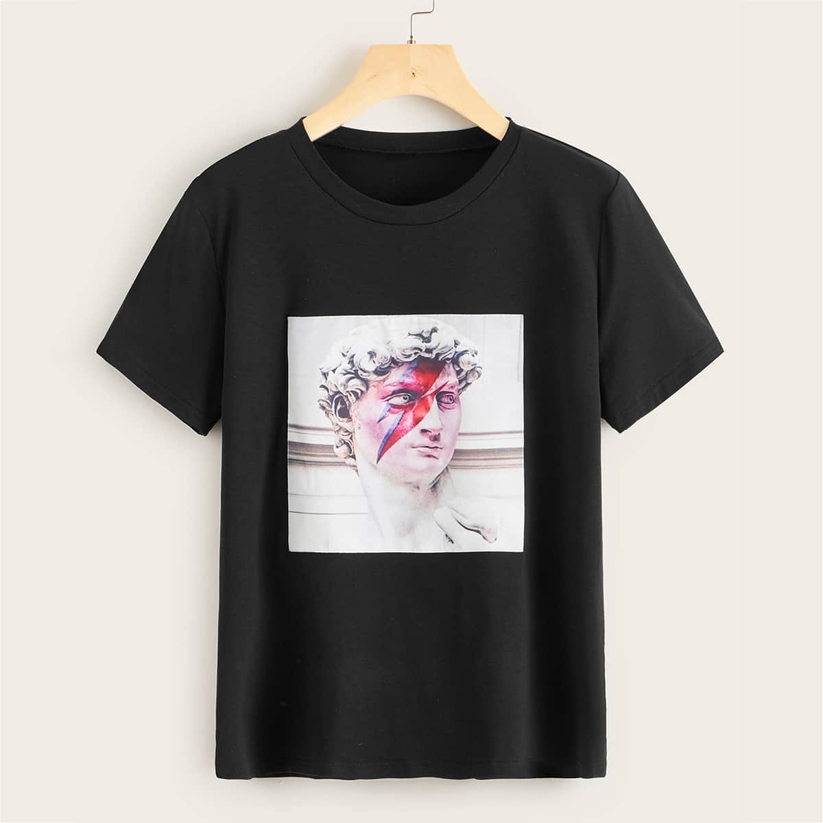 

Statue Print Short Sleeve Tee, Black