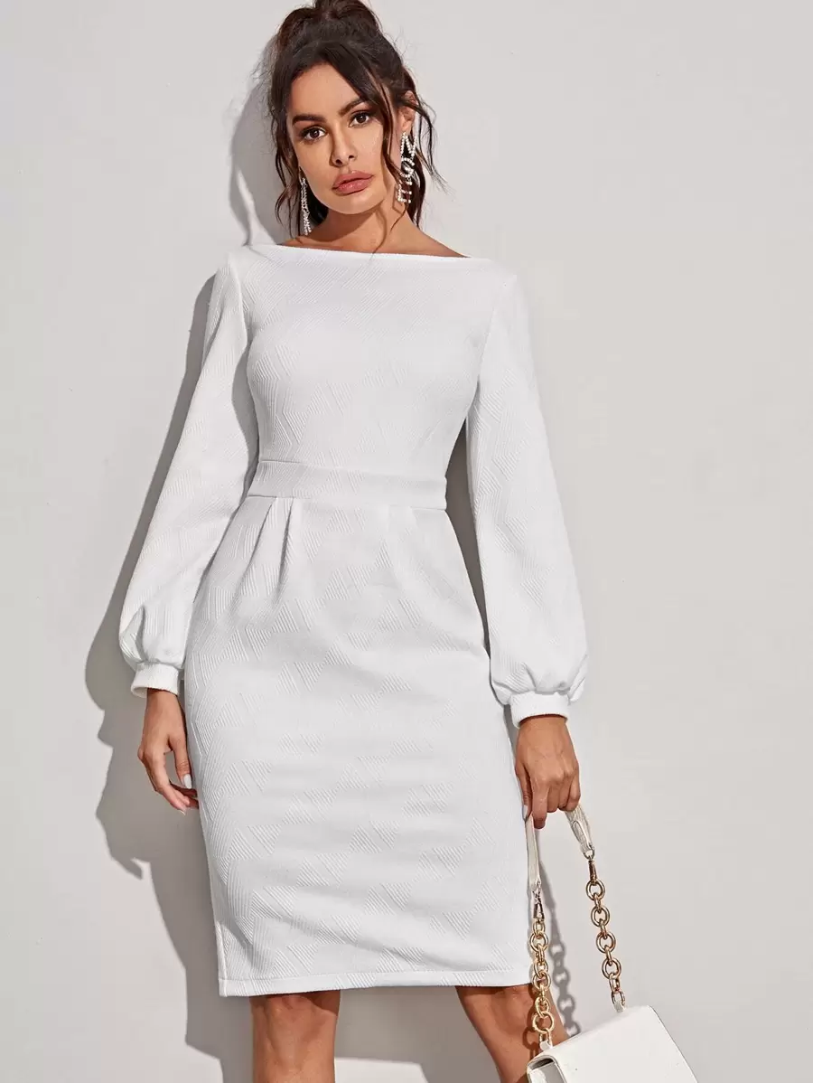 Aveloria Vestido de espalda con cremallera de cuello barco - Blanco - Ver 1