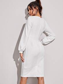 Aveloria Vestido de espalda con cremallera de cuello barco - Blanco - Ver 2