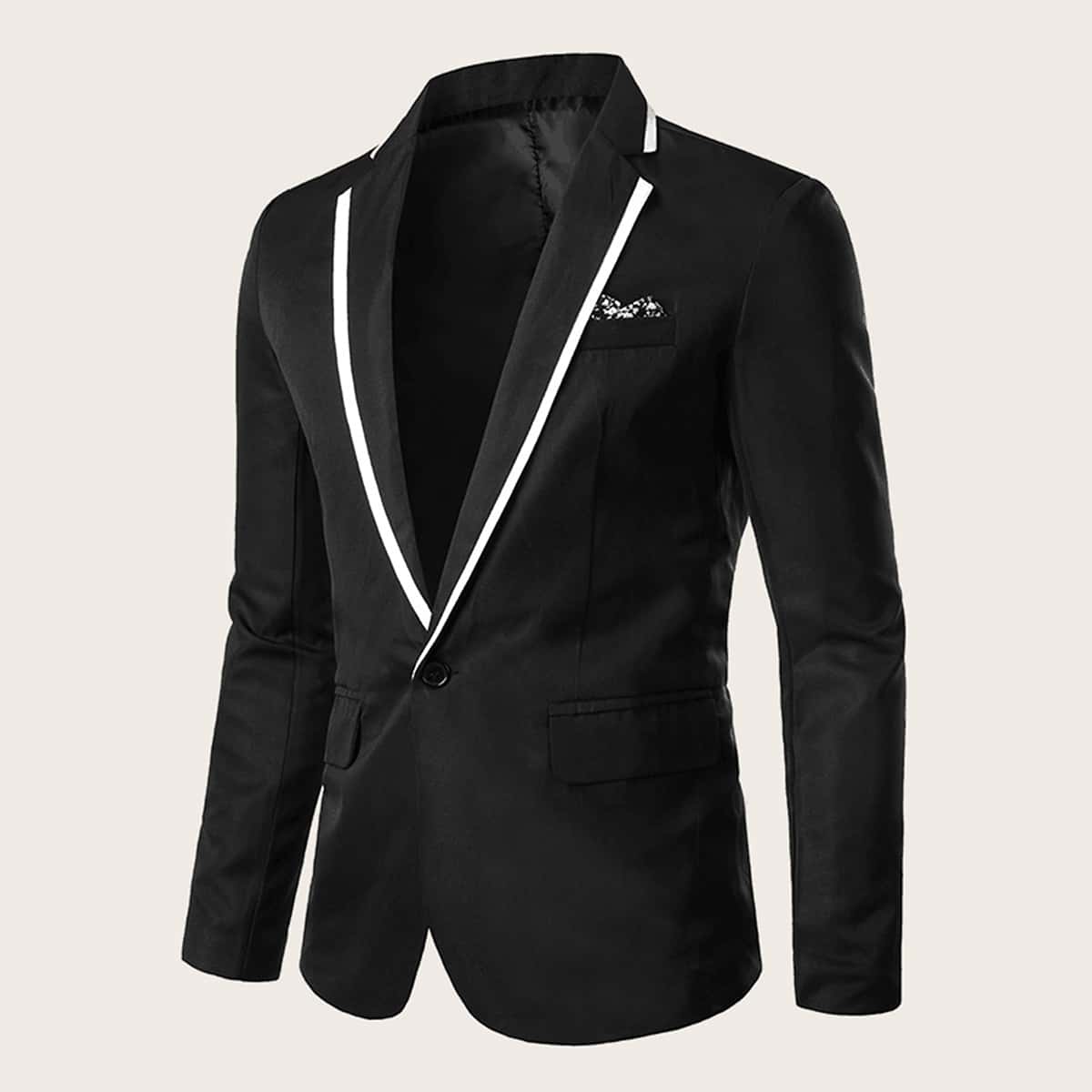 

Guys Ditsy Floral Pocket Single Button Blazer, Black