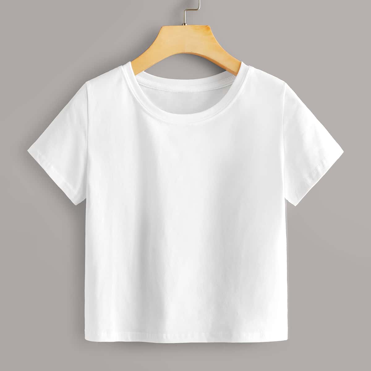 

Solid Round Neck Basic Tee, White