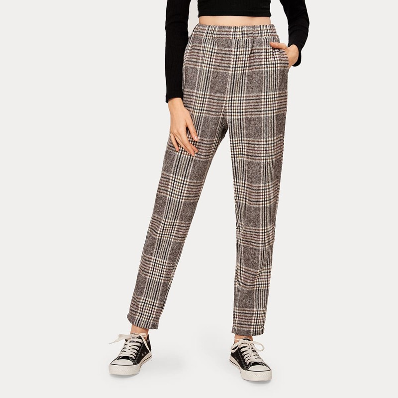 

Elastic Waist Glen Plaid Pants, Grey