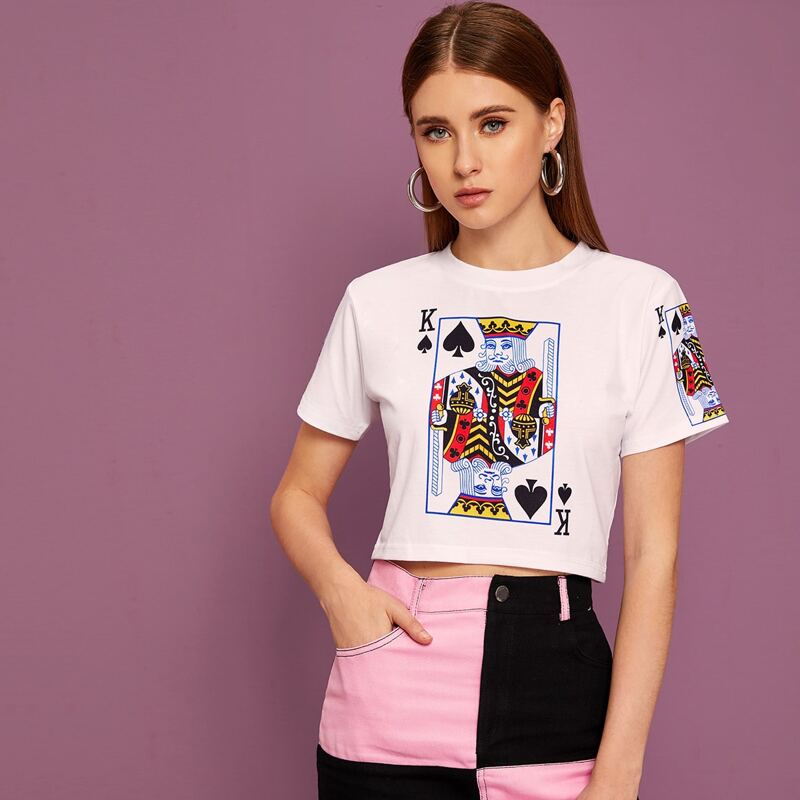 

Playing Card Print Short Sleeve Tee, White