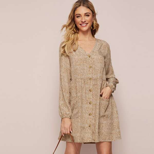 

Ditsy Floral Button Through Dress, Yellow