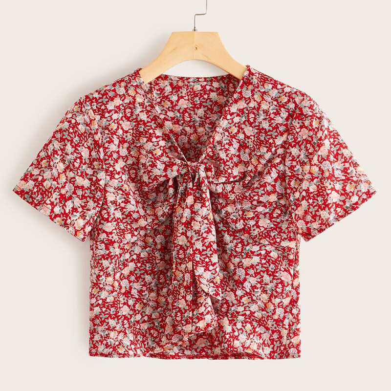 

Ditsy Floral Print Tie Front Blouse, Multicolor
