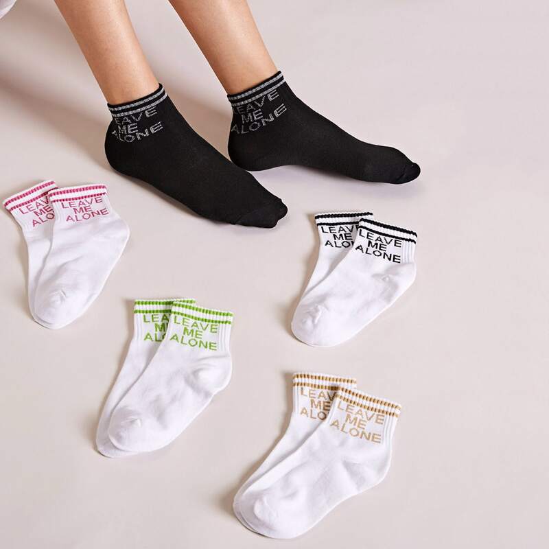 

5pairs Slogan Graphic Socks, Multicolor