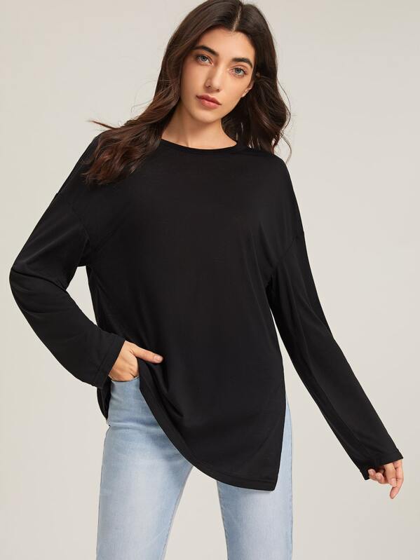 

Split Side Solid Tee, Black, JULIAk