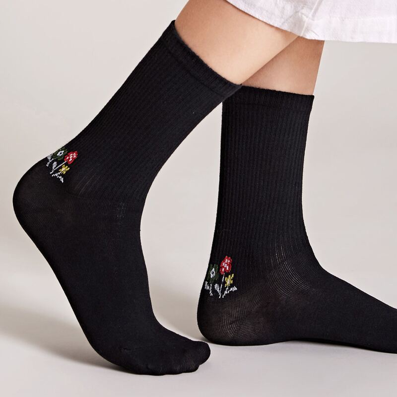 

1pair Floral Pattern Socks, Black