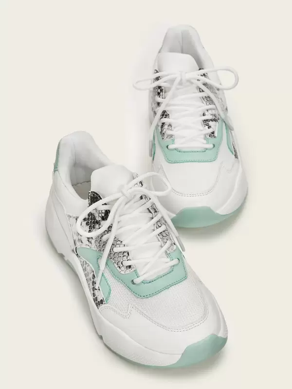 Contrast Snakeskin Print Chunky Sneakers