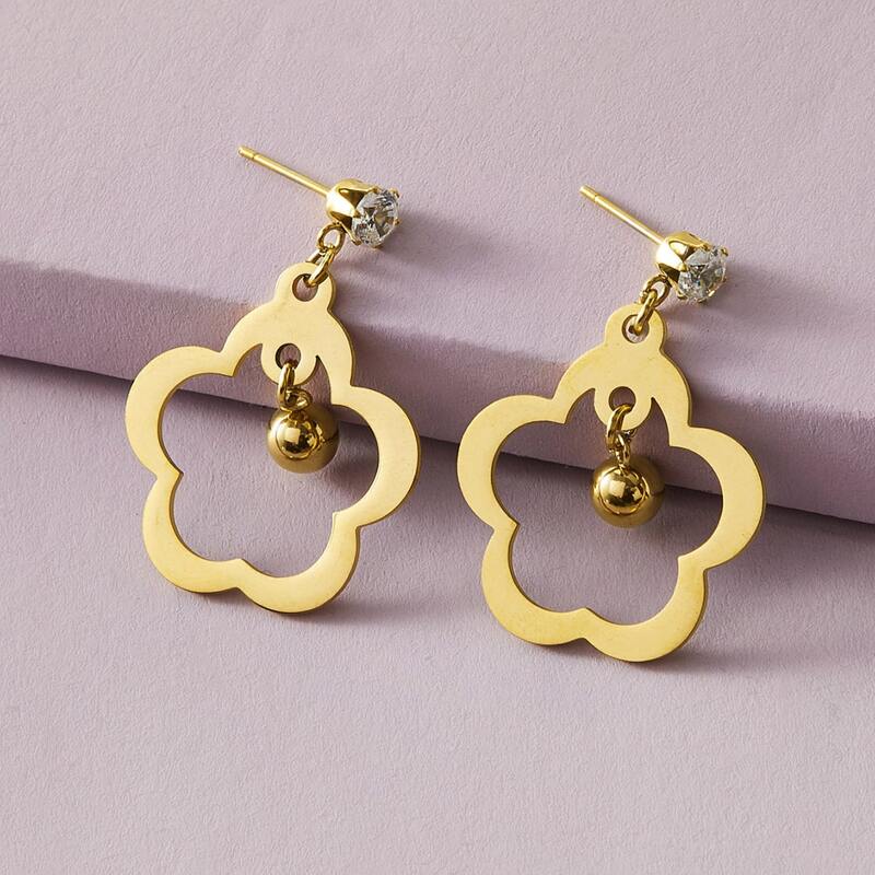 

1pair Ball Decor Flower Drop Earrings, Gold