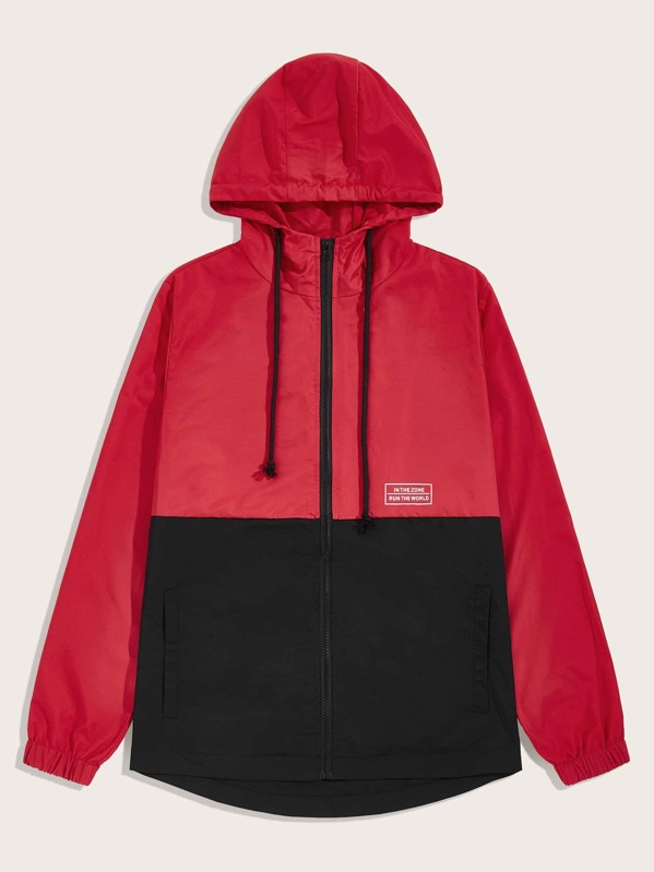 

Men Slogan Graphic Colorblock Hooded Windbreaker Jacket, Multicolor