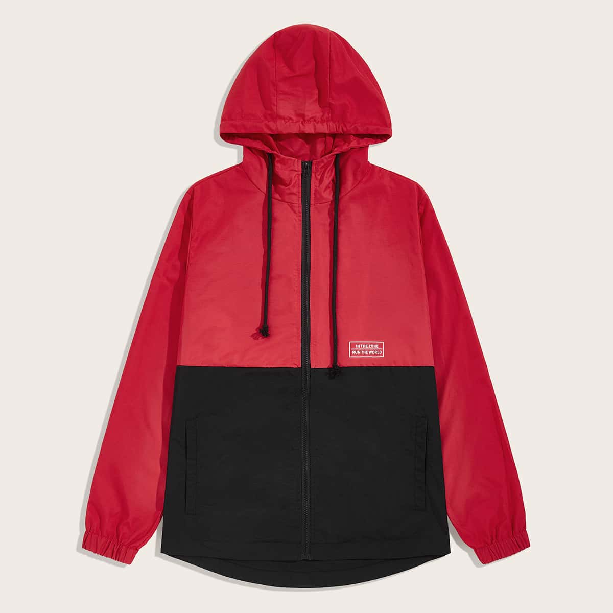 

Guys Slogan Graphic Colorblock Hooded Windbreaker Jacket, Multicolor