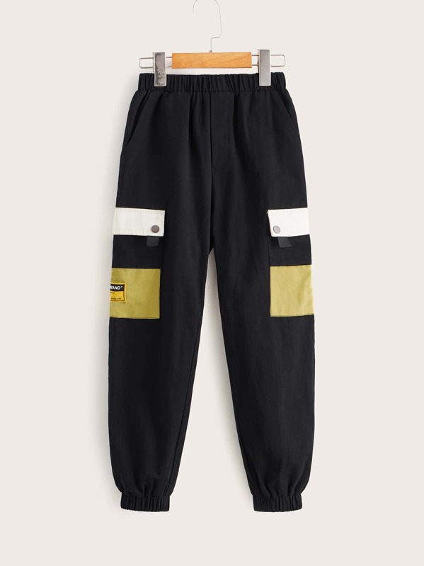 

Boys Flap Pocket Patch Detail Cargo Pants, Black
