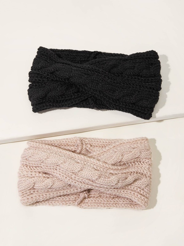 

2pcs Solid Braided Headbands, Multicolor