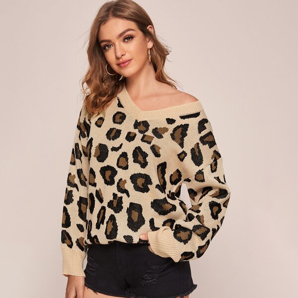 

Leopard Drop Shoulder Sweater, Multicolor