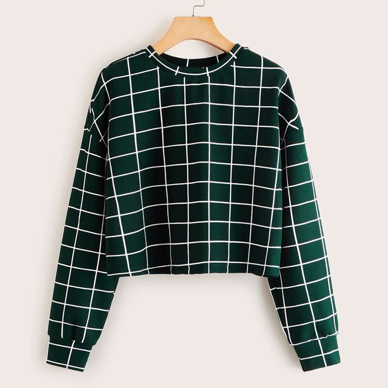 

Drop Shoulder Grid Crop Tee, Green