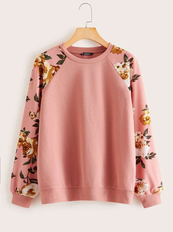 

Floral Raglan Sleeve Pullover, Pink