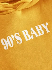 SHEIN Unity Neon Yellow Letter Graphic Hoodie - Yellow - View 3