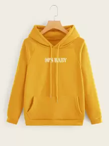 SHEIN Unity Neon Yellow Letter Graphic Hoodie - Yellow - View 1