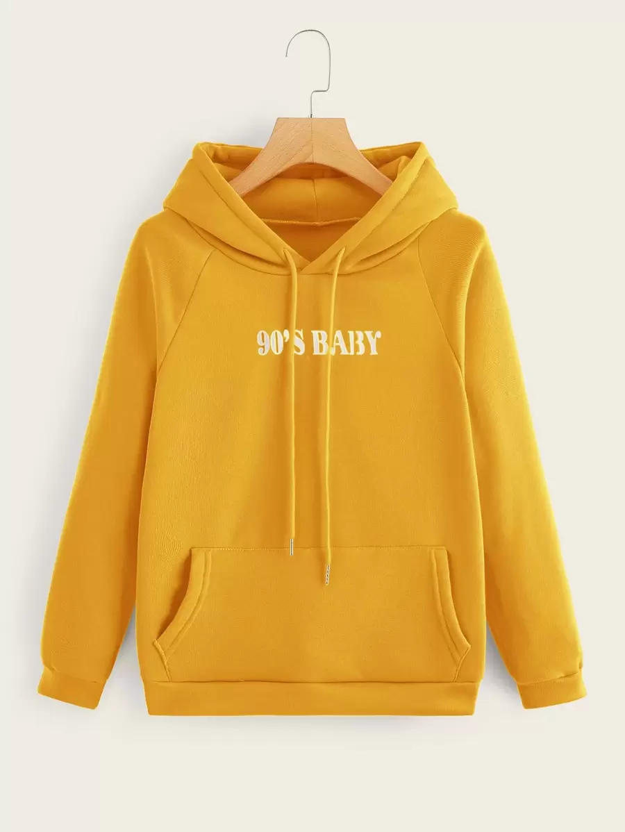SHEIN Unity Neon Yellow Letter Graphic Hoodie - Yellow - View 1