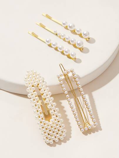 5pcs Faux Pearl Decor Hair Clips